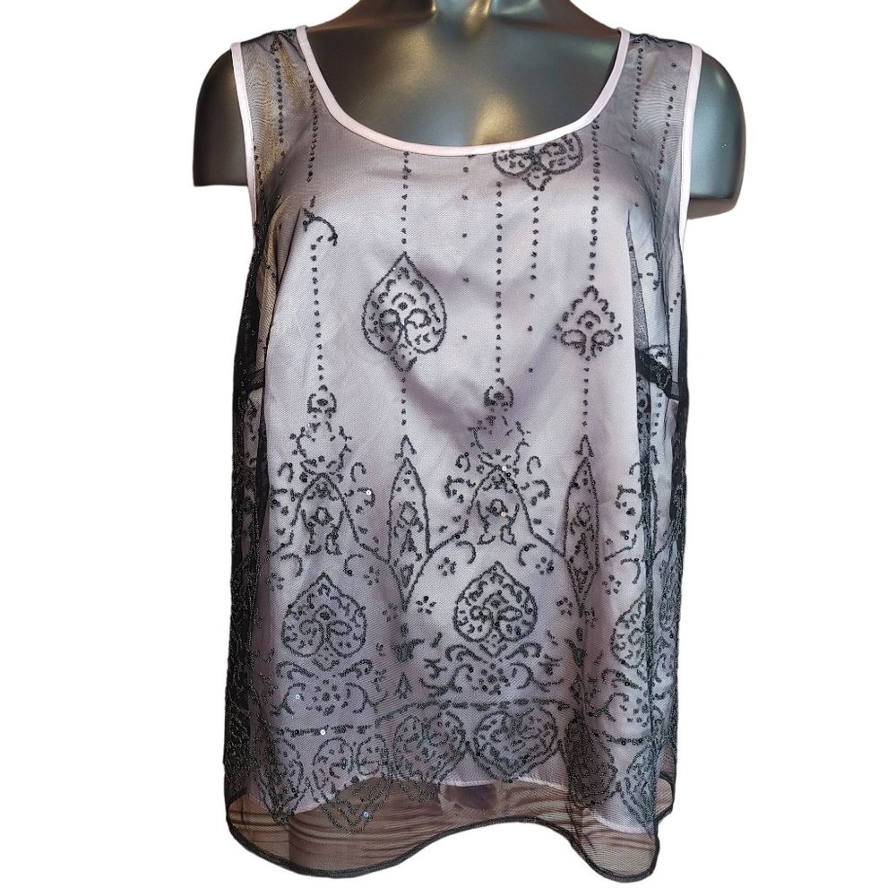 K Woman Collection Women's Light Purple Satin Paisley Pattern Tank Top 14W